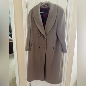 Vintage Alorna Women’s Long Wool Coat Gray Double Breasted Preppy Classic Lux
